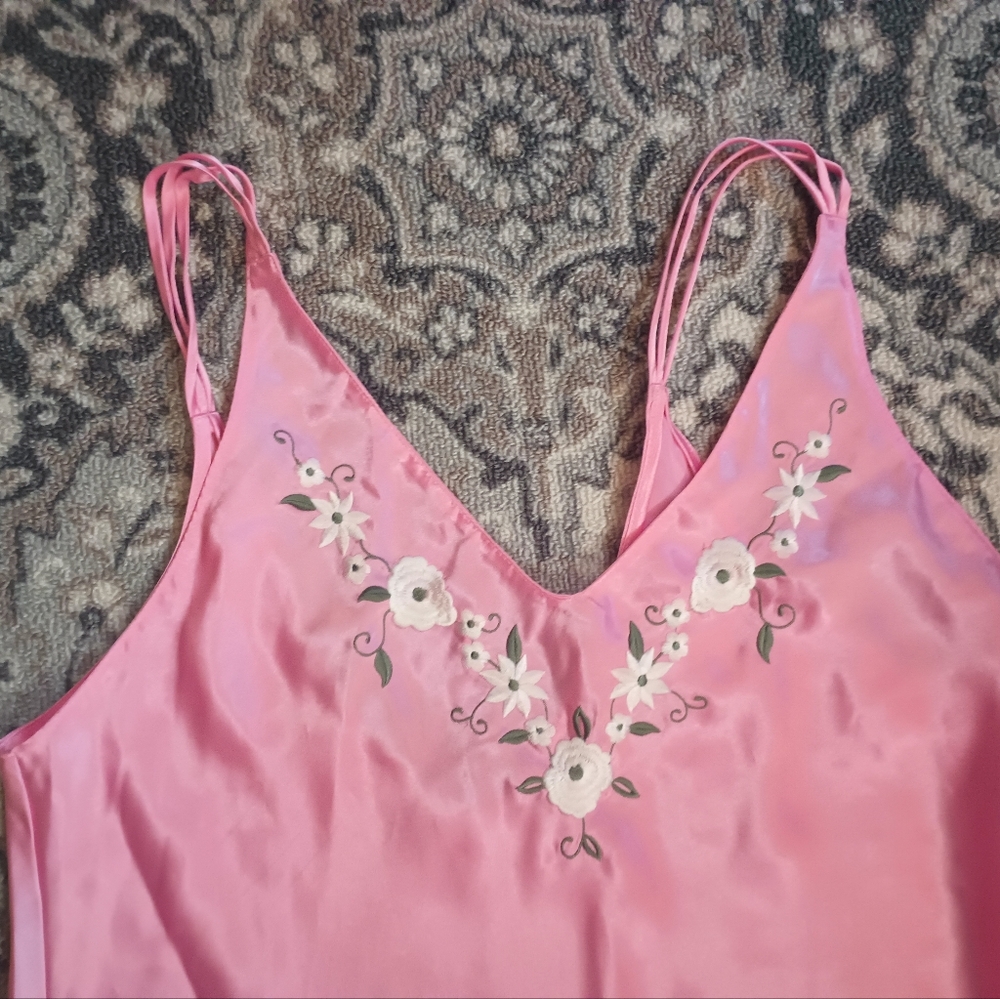 Vintage Inner Most Satin Slip Dress Medium Pink Floral Embroidered Dainty Y2K - Picture 3 of 12